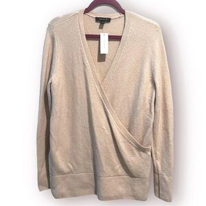 NWT Ann Taylor Faux Wrap Sweater M V-neck Quiet Luxury Minimalist Blush Alpaca